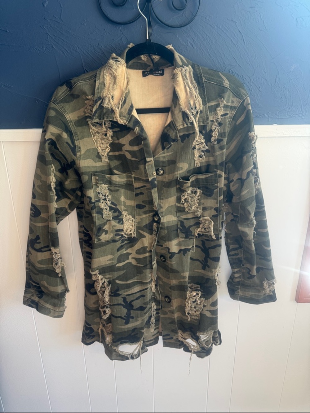 Fashion Nova Distressed Camo Utility Jacket - Green/Brown